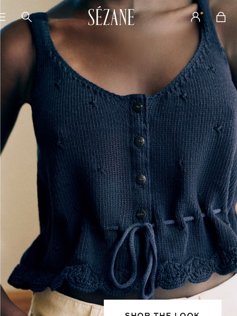 Sézane Giselle Top Small Marine Knit Button Sleeveless Crocheted Sweater Sezane
